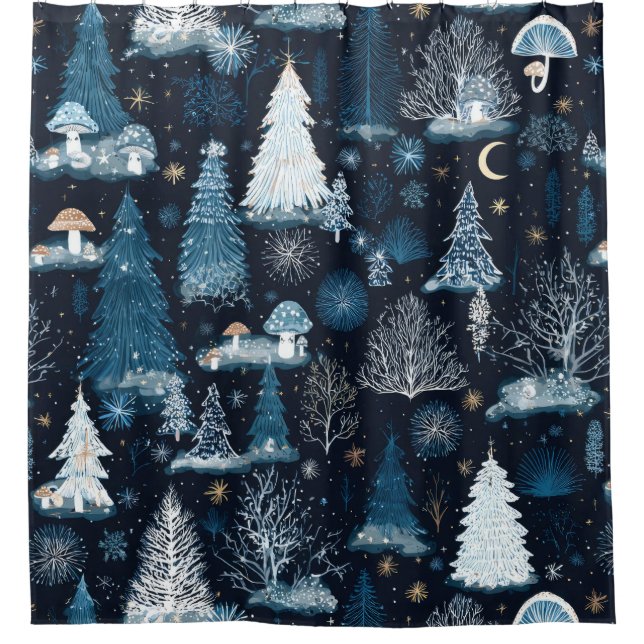 Enchanted Winter Forest Night Pattern (3) Shower Curtain (Front)