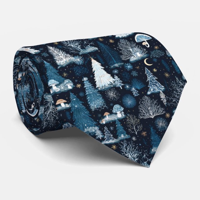 Enchanted Winter Forest Night Pattern (3) Tie (Rolled)