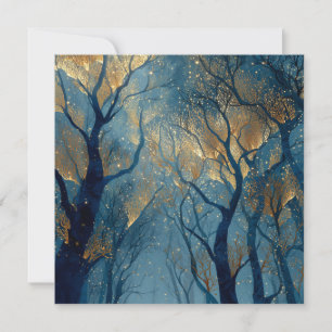 Enchanted Winter Forest with Glowing Golden Trees Holiday Card
