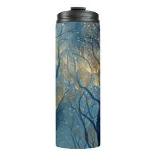 Enchanted Winter Forest with Glowing Golden Trees Thermal Tumbler