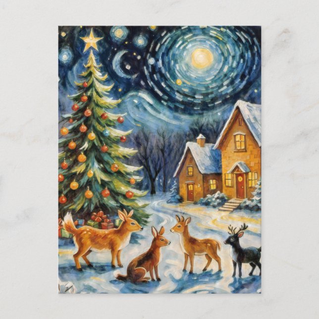 Enchanted Winter Night Holiday Postcard (Front)