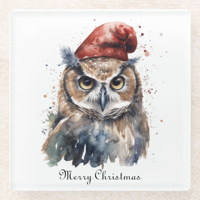 Enchanted Winter Owl, custom Glass Coaster (Front)