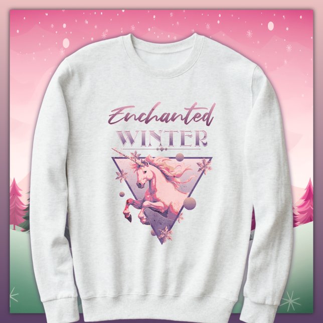 Enchanted Winter Pink Unicorn Retro Sweatshirt (Creator Uploaded)