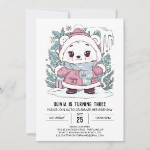 Enchanted Winter Polar Bear Digital Birthday Invitation