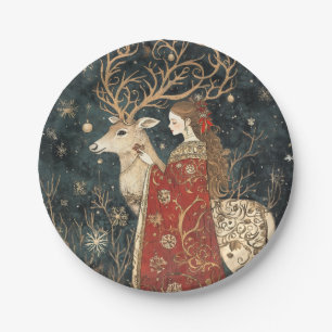 Enchanted Winter: The Maiden and the Stag Paper Plate