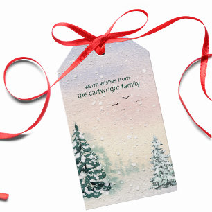 Enchanted Winter Watercolor Gift Tag - Fir Trees