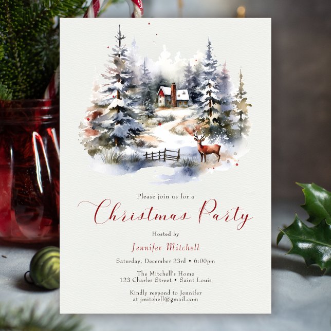 Enchanted Winter Wonderland Watercolor Christmas Invitation (Creator Uploaded)