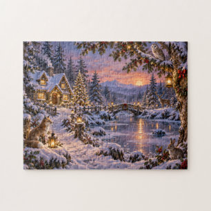 Enchanted Winter Woodland Wildlife Snowy Christmas Jigsaw Puzzle