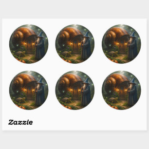 Enchanted wizard and snail house large 3 inch roun classic round sticker