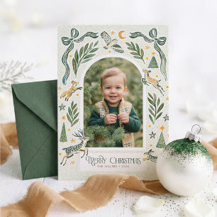 Enchanted Woodland Arch Bows Christmas Photo Holiday Card