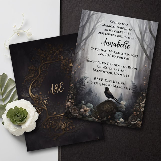 Enchanted Woodland Bird Invitation (An enchanted forest bird invitation in a dark and moody style. )