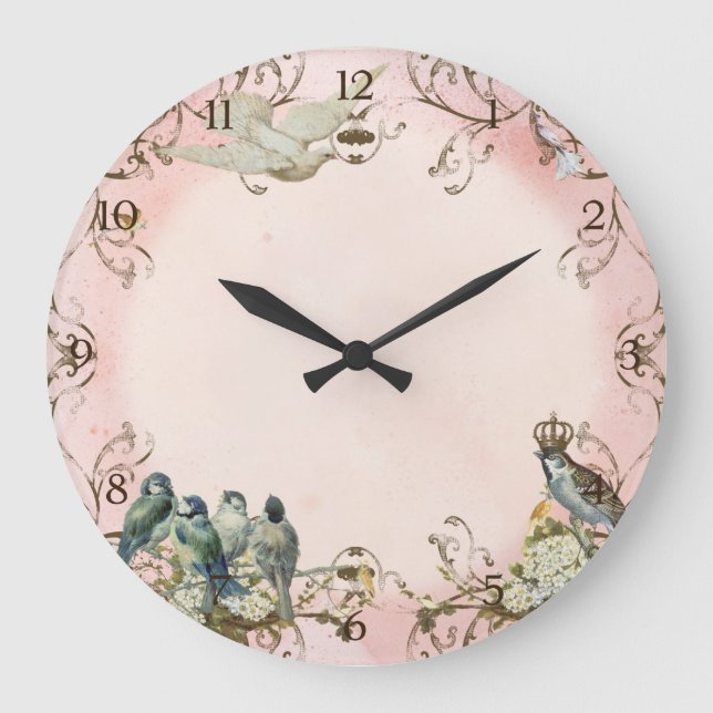 Enchanted Woodland Birds Dove Swirl Personalised Large Clock (Front)