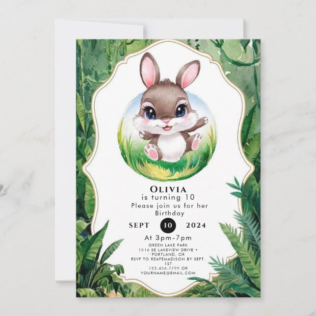 Enchanted Woodland Bunny Birthday Invitation (Front)