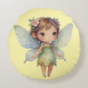 Enchanted Woodland Fairy: pastel green Sprite Round Cushion