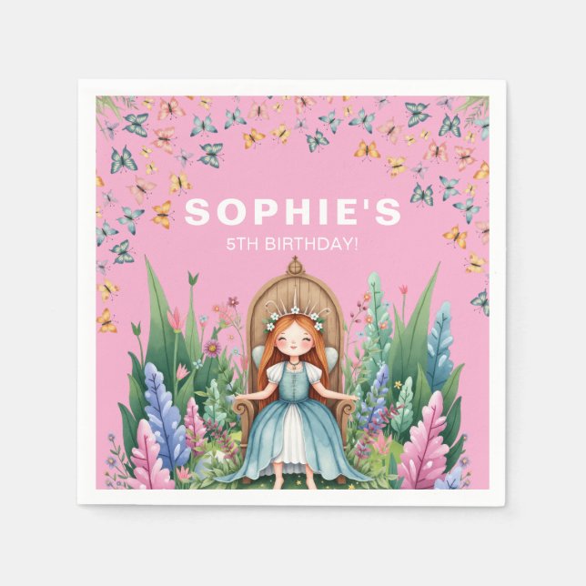 Enchanted Woodland Fairy Princess Birthday Napkin (Front)