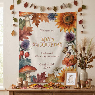 Enchanted Woodland Fall Mushroom Floral Birthday Tapestry