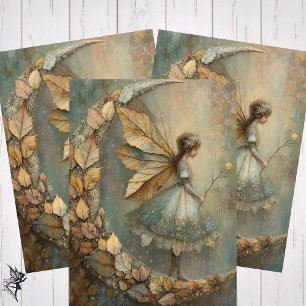 Enchanted Woodland Leaf Fairy Watercolor Fantasy Wrapping Paper Sheet