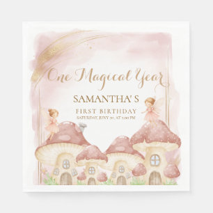 Enchanted Woodland Mushroom First Birthday Party Napkin