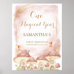 Enchanted Woodland Mushroom First Birthday Party Poster