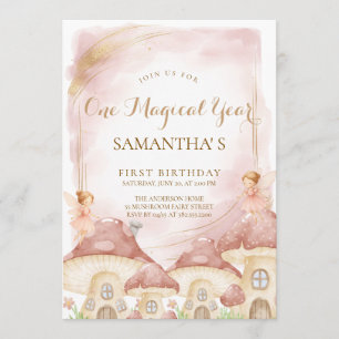  Enchanted Woodland Mushroom First Birthday Photo Invitation