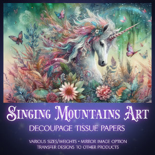 Enchanted Woodland Unicorn Butterflies Decoupage  Tissue Paper