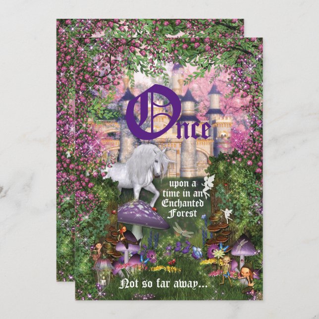 Enchanted Woodland Unicorn Forest Party Invitation (Front/Back)