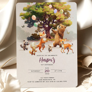 Enchanted Woodland Watercolor Birthday Party  Invitation