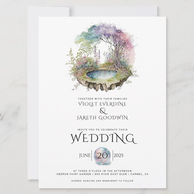 Enchanted Woodland Watercolor Wedding Invitation (Front)