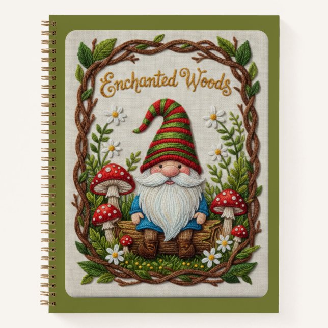 Enchanted Woods Embroidered Forest Gnome Journal (Front)