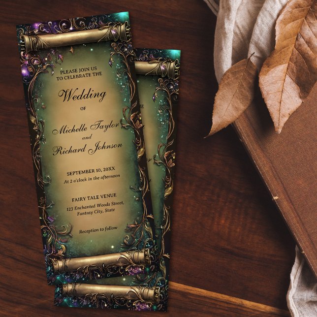 Enchanted Woods Forest Fairy Tale Wedding Scroll Invitation (enchanted woods parchment paper wedding invitat)