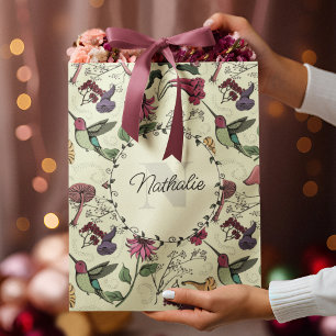 Enchanted Yellow Spring Garden Hummingbird Floral Medium Gift Bag