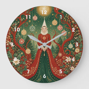 Enchanted Yuletide Forest Elf Queen Large Clock