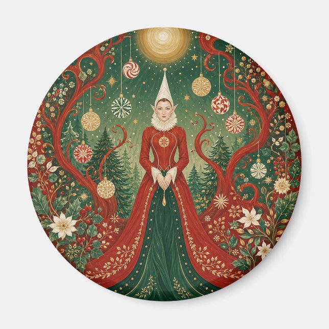 Enchanted Yuletide Forest Elf Queen Magnet (Front)