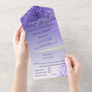 Enchanting 1st Birthday Purple Glitter Any Age All In One Invitation