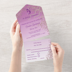 Enchanting 5th Birthday Rose Gold Glitter Any Ag All In One Invitation