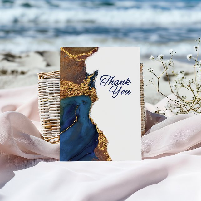 Enchanting Abstract Blue Gold Thank You Card (Creator Uploaded)