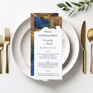 Enchanting Abstract Blue Gold Wedding Menu