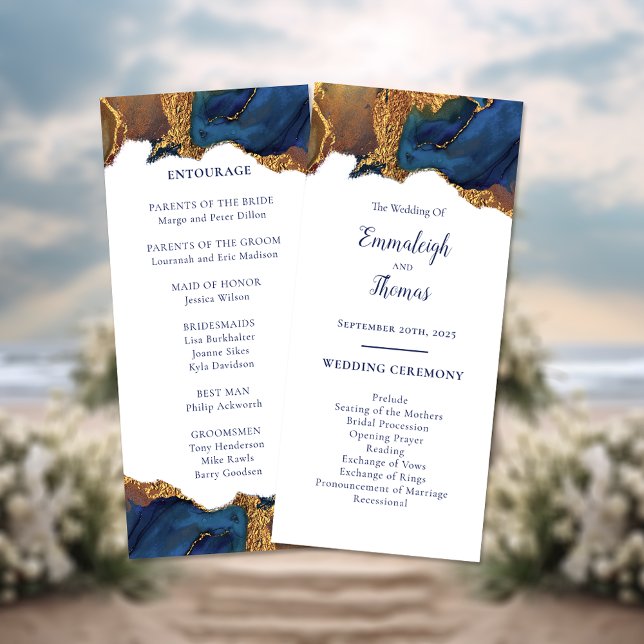 Enchanting Abstract Blue Gold Wedding Programme (Creator Uploaded)