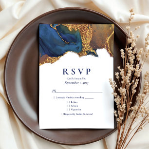 Enchanting Abstract Blue Gold Wedding RSVP