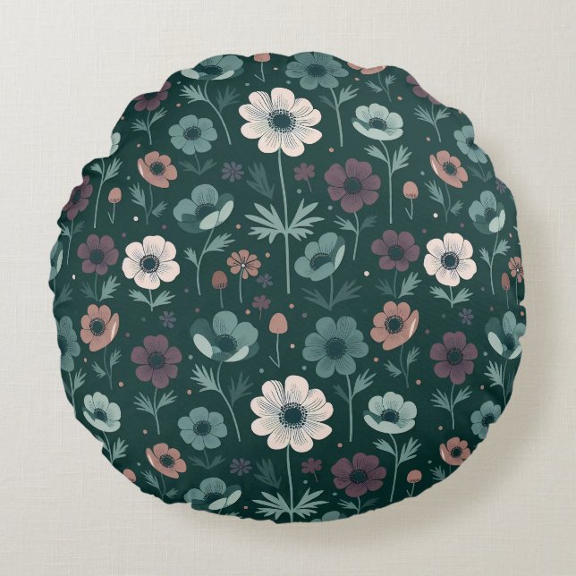 Enchanting Anemone Pattern Round Cushion (Front)