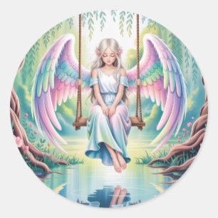 Enchanting Angel Girl Birthday Party Classic Round Sticker