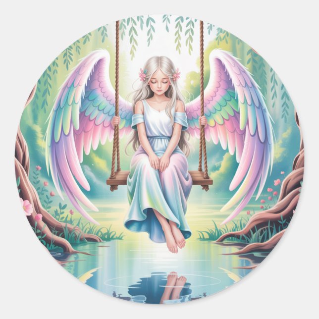 Enchanting Angel Girl Birthday Party Classic Round Sticker (Front)