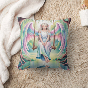 Enchanting Angel Girl on a Swing Cushion