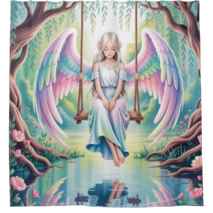 Enchanting Angel Girl on a Swing Shower Curtain