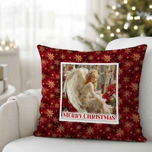 Enchanting Angel Red Gold Cozy Christmas Gift Cushion