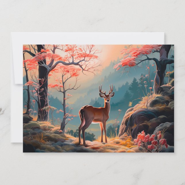 Enchanting Autumn Deer Forest Scene Design Card (Front)