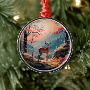 Enchanting Autumn Deer Forest Scene Design Metal Tree Decoration