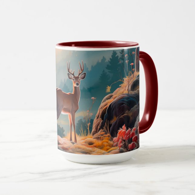 Enchanting Autumn Deer Forest Scene Design Mug (Front Right)