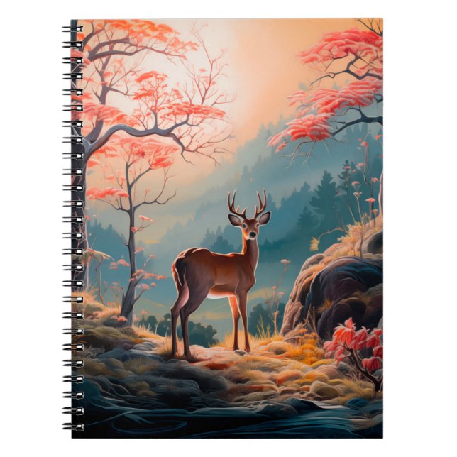 Enchanting Autumn Deer Forest Scene Design Notebook (Front)