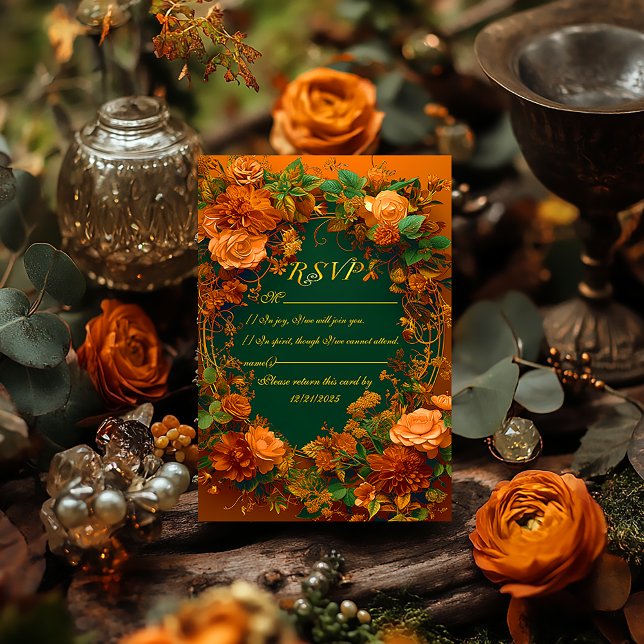 Enchanting Autumn Floral RSVP Wedding Card  (Breathtaking Druid Hill Autumn Celtic Wedding RSVP Enclosure Card )